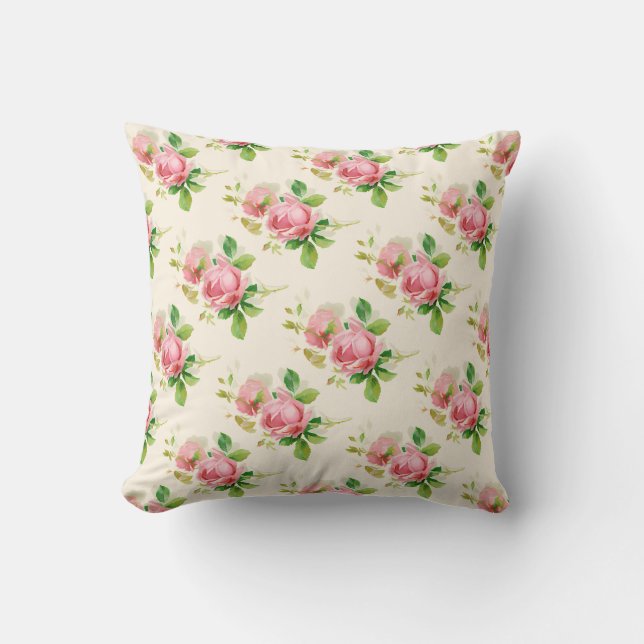 Roze vintage rozen  kussen (Voorkant)