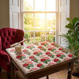 Roze vintage rozen op Damast decoratie Tegeltje