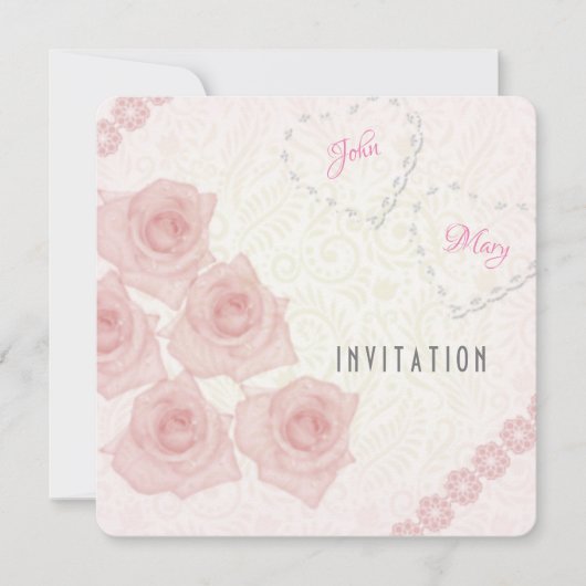 Roze vintage rozen uitnodiging van koppel (Voorkant)
