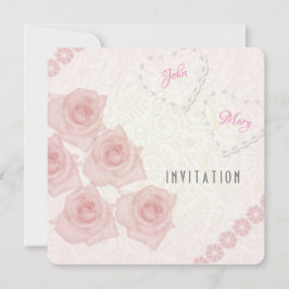 Roze vintage rozen uitnodiging van koppel