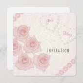 Roze vintage rozen uitnodiging voor stel (Voorkant / Achterkant)