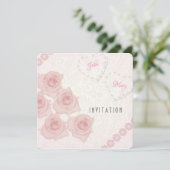 Roze vintage rozen uitnodiging voor stel (Staand voorkant)