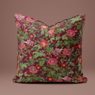 Roze Vintage Rozenkussen in Diep Bourgondiërood Kussen