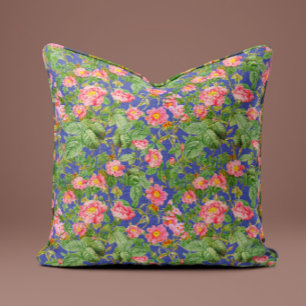 Roze Vintage Rozenkussen in Periwinkleblauw Kussen