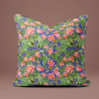 Roze Vintage Rozenkussen in Periwinkleblauw Kussen