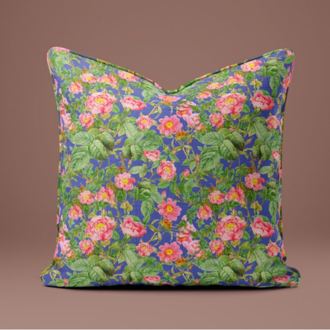 Roze Vintage Rozenkussen in Periwinkleblauw Kussen (Creator heeft geüpload)