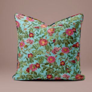 Roze Vintage Rozenkussen in Robin Egg Blauw Kussen