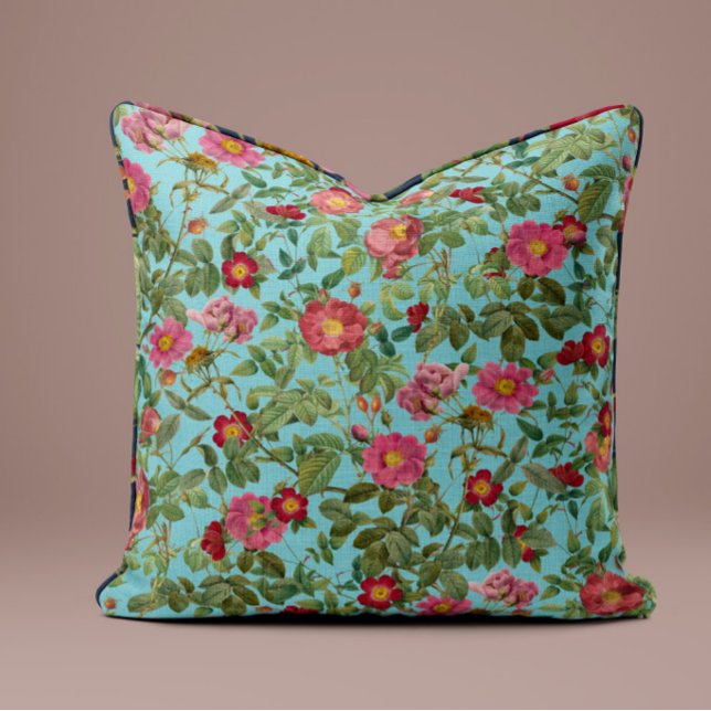 Roze Vintage Rozenkussen in Robin Egg Blauw Kussen (Creator heeft geüpload)