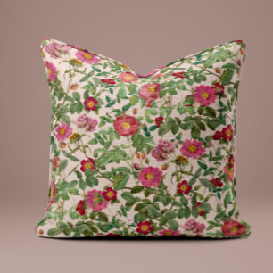 Roze Vintage Rozenkussen in Zachte Ivoorkleur Kussen