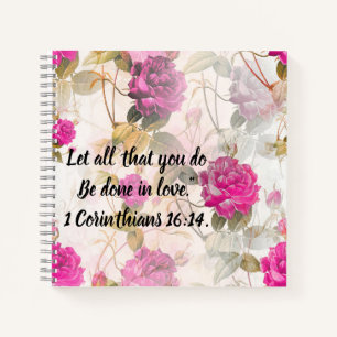 Roze Vintage Rozennotitieboek met Schriftuur Notitieboek