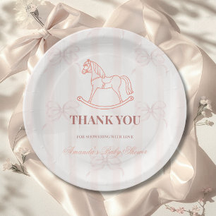 Roze Vintage Schommelpaard Baby Shower voor Meisje Papieren Bordje