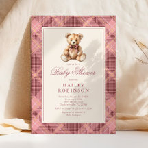 Roze Vintage Schotse Ruit Teddybeer Baby Borrel