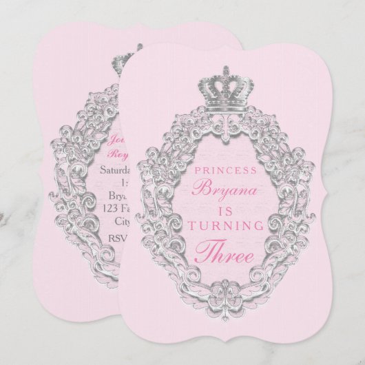 Roze Vintage Sprookjes Prinses Feest Uitnodiging (Voorkant / Achterkant)