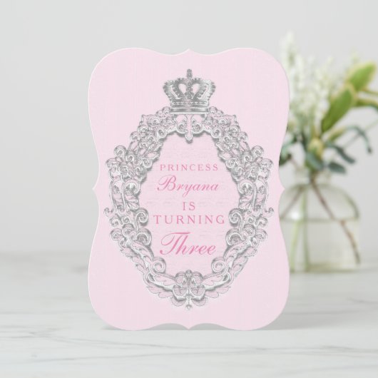 Roze Vintage Sprookjes Prinses Feest Uitnodiging (Staand voorkant)