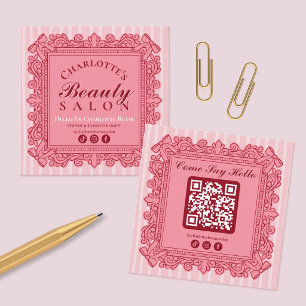 Roze Vintage Stijl Sierlijk Frame Salon Social Med Vierkante Visitekaartje