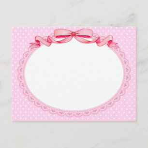 Roze Vintage Stipjesframe met Strik en Schulpafwer Briefkaart