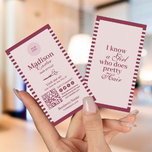 Roze Vintage Strepen Haarstylist Aangepaste QR Cod Visitekaartje