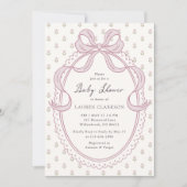 Roze Vintage Strik Babyshow Uitnodiging (Voorkant)