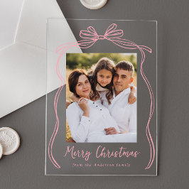 Roze Vintage Strik Kerstmis Foto Acryl Uitnodigingen