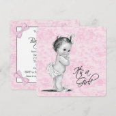 Roze Vintage Toile Baby Girl Shower Kaart (Voorkant / Achterkant)