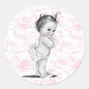 Roze Vintage Toile Baby Shower Stickers