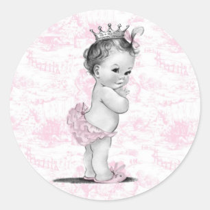 Roze Vintage Toile Baby Shower Stickers