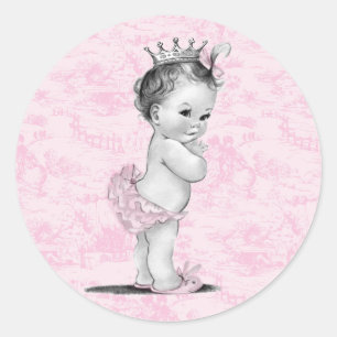 Roze Vintage Toile Baby Shower Stickers