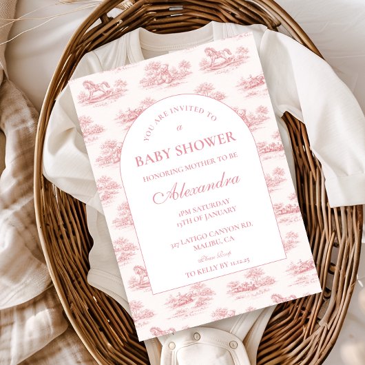 Roze vintage toile babyshower kaart
