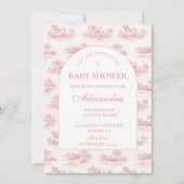 Roze vintage toile babyshower kaart (Voorkant)