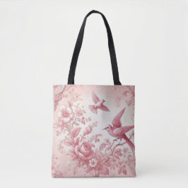 Roze vintage toile bloem tote bag