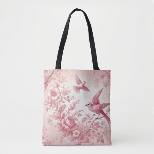 Roze vintage toile bloem tote bag (Voorkant)