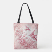 Roze vintage toile bloem tote bag (Achterkant)