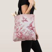 Roze vintage toile bloem tote bag (Dichtbij)