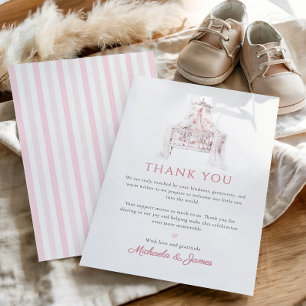 Roze Vintage Toile du Jouy Meisje Baby Shower Bedankkaart