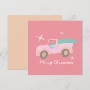 Roze Vintage Truck Groovy Kerstboom Kaart