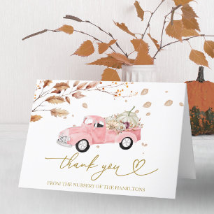 Roze Vintage Truck Herfst Baby Shower Bedankt