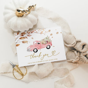 Roze Vintage Truck Herfst Meisje Baby Shower Bedan Kaart