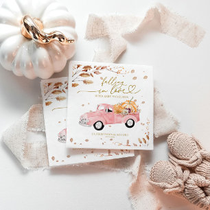 Roze Vintage Truck Herfst Pompoen Meisje Baby Show Servet