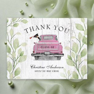 Roze Vintage Truck Landelijke Afstudeer Dankjewel Briefkaart