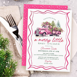 Roze Vintage Truck Meisje Vrolijke Kleine Baby Bor Kaart