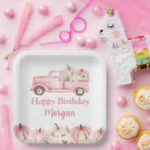 Roze Vintage Truck Pompoen Meisje Verjaardagsfeest