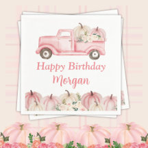 Roze Vintage Truck Pompoen Meisje Verjaardagsfeest