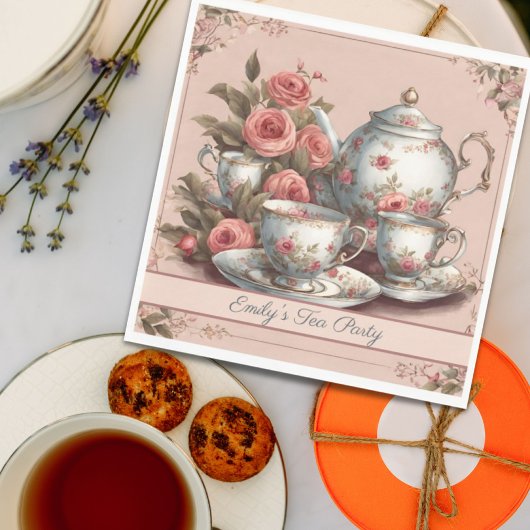 Roze Vintage Tuin Bloemengeburtstags theeparty Servet