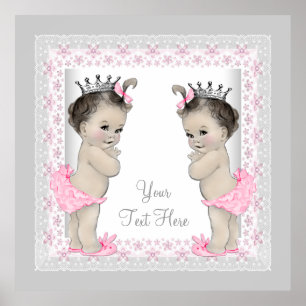 Roze Vintage Tweeling Baby Meisje Prinses Poster