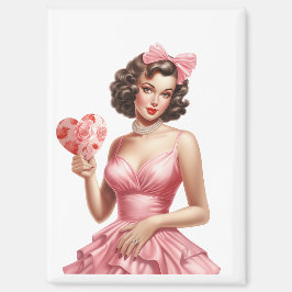 Roze Vintage Valentijn Pin-Up Meisje Magneet