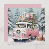 Roze Vintage Vanagon Ornament Feestdagenkaart (Voorkant / Achterkant)