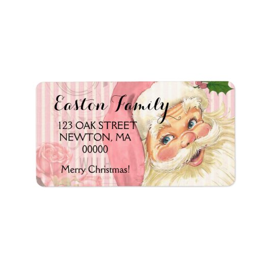 Roze Vintage Victoriaanse Kerstmanrozen Etiket (Voorkant)