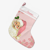 Roze Vintage Victoriaanse Kerstmanrozen Grote Kerstsok (Voorkant (Hangend))