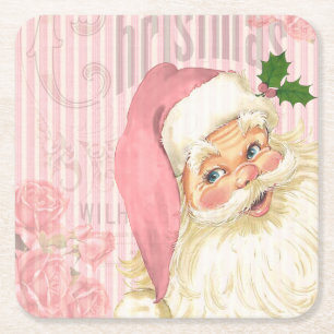 Roze Vintage Victoriaanse Kerstmanrozen Kartonnen Onderzetters