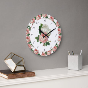 Roze Vintage Victoriaanse Roos Wandklok